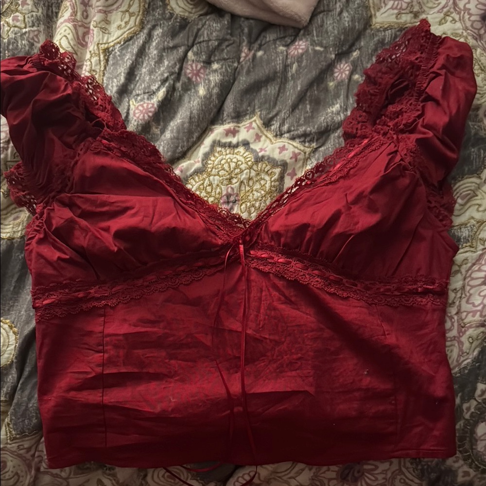LA Hearts Crimson Lace Top
